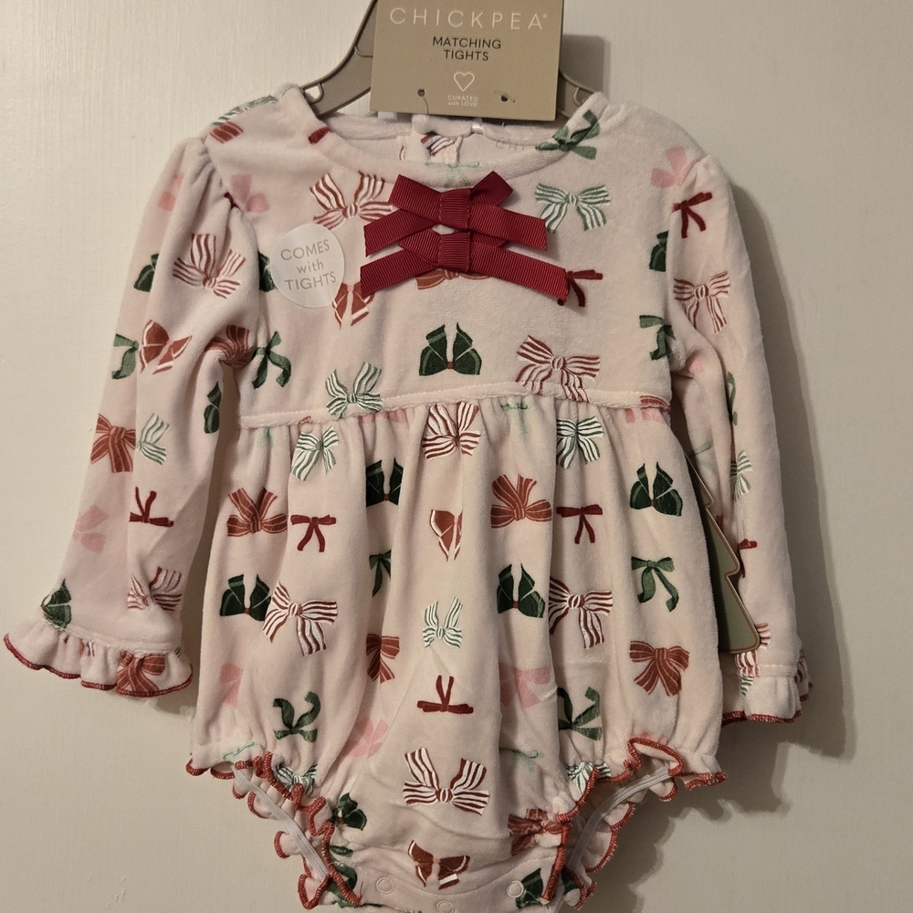Chickpea Baby Romper with Bow Print And Matching Tights